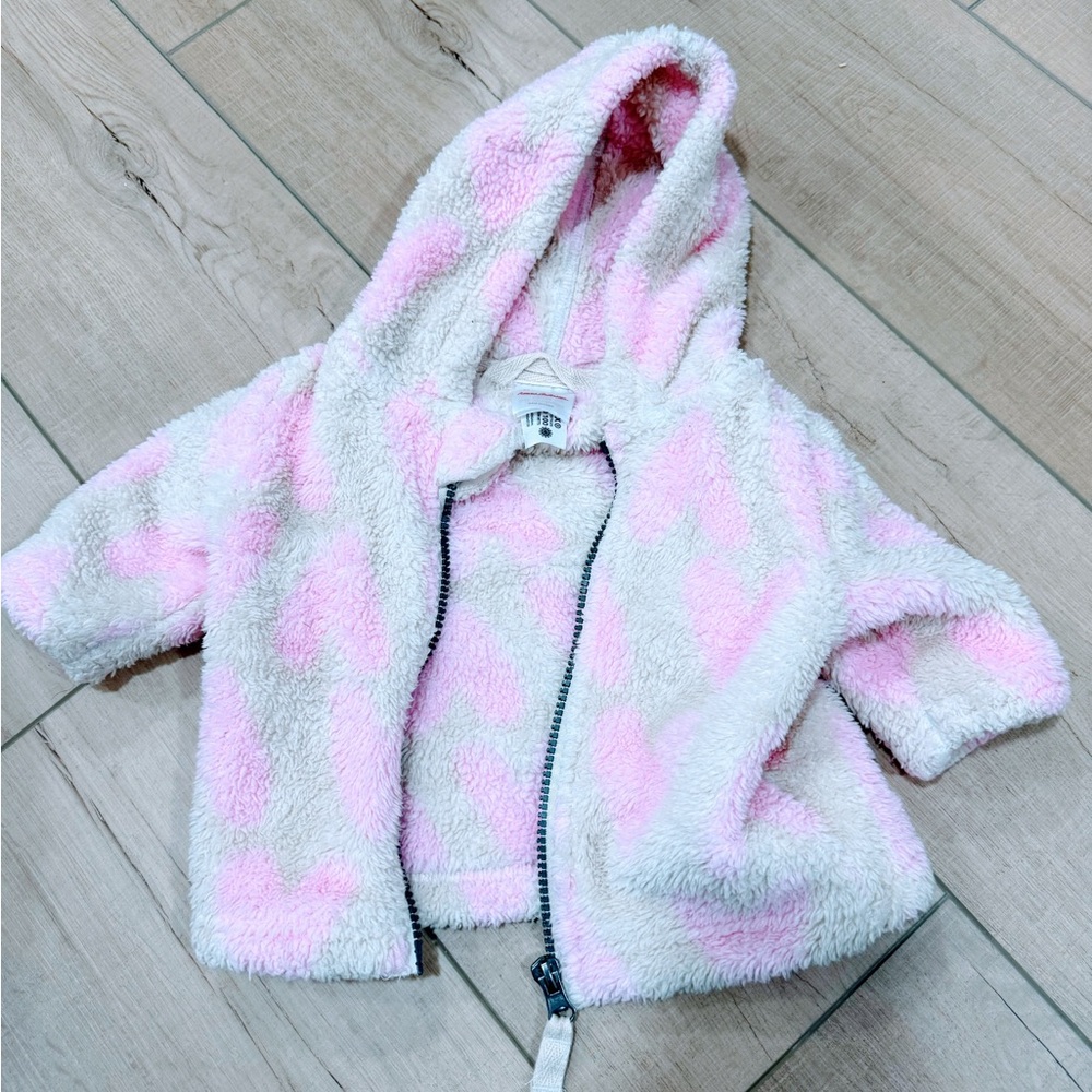 Hanna Andersson Recycled Marshmallow Pink and White Baby 0-3 months Jacket